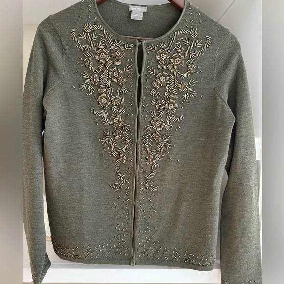 Ann Taylor Ultra Fine Merino Wool Beaded Cardigan Sz S - Picture 5 of 11